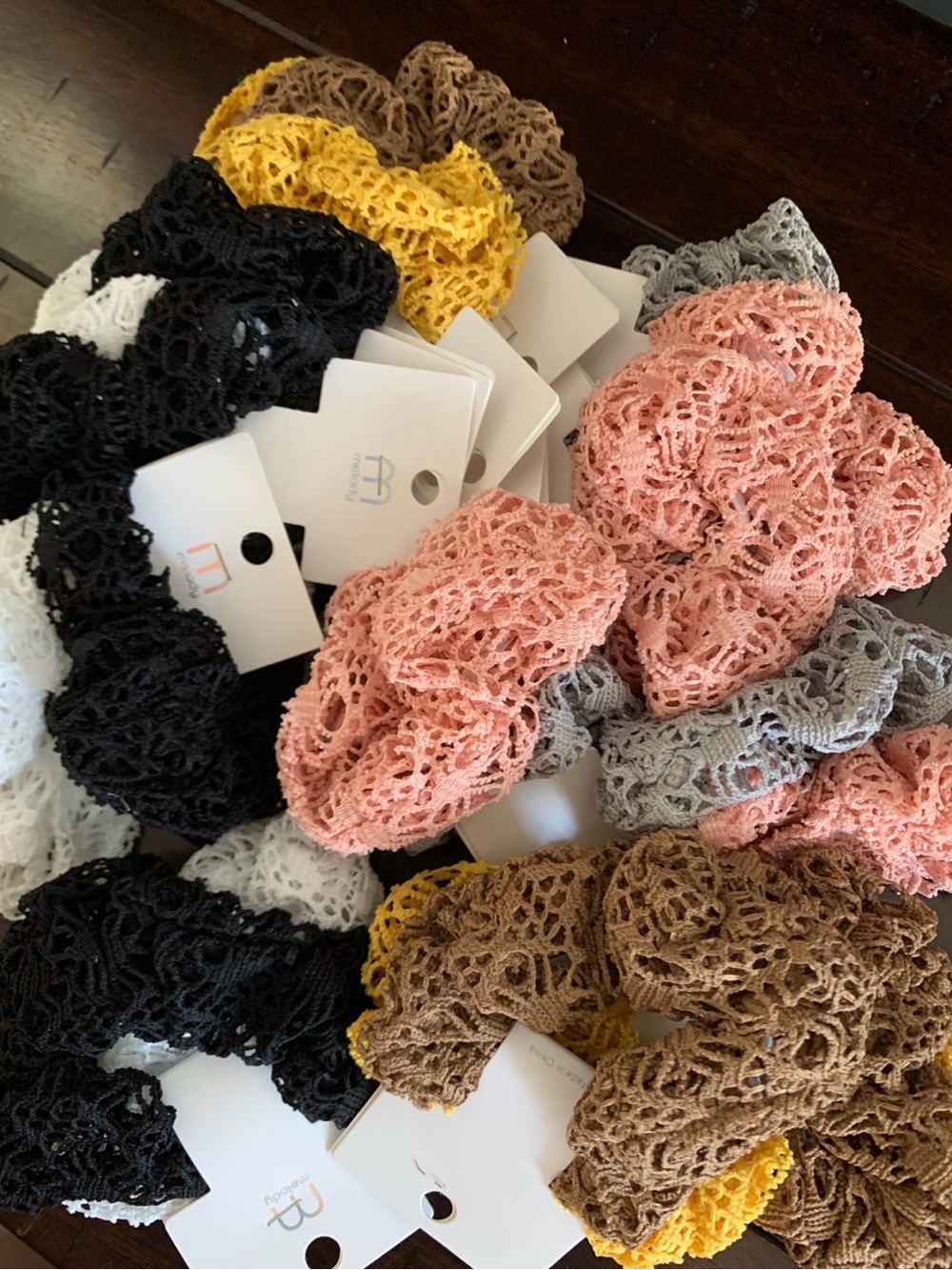 Lace Scrunchie Hair Tie - Pink and Grey, Black and White, or Brown and Yellow